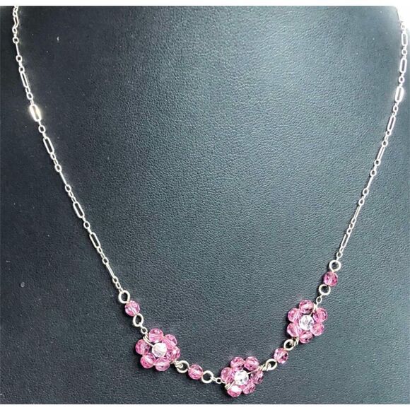 1244 VTG Lori-Lori Sterling Silver 925 unique crystal beaded Necklace 16" - Picture 1 of 2